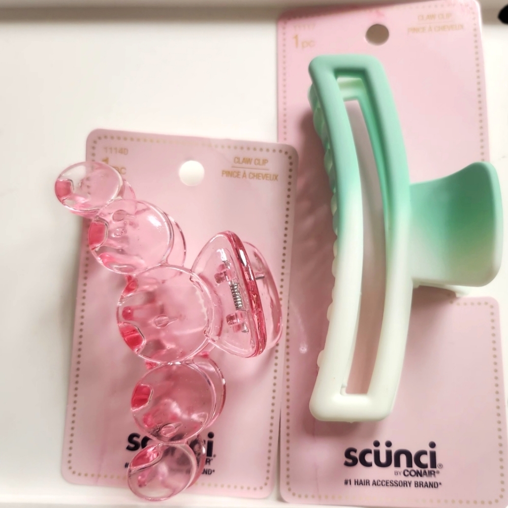 NWT 》2×《SCÜNCI PINK + OMBRÉ GREEN M/L SIZED HAIR CLAWS!